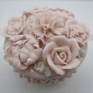 Lenwile Ardalt Pink Milk Glass Trinket Box